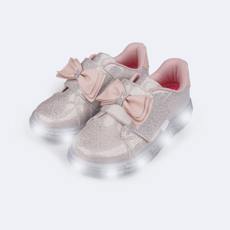 Tênis de Led Pampili Sneaker Luz Foil Laço Rose