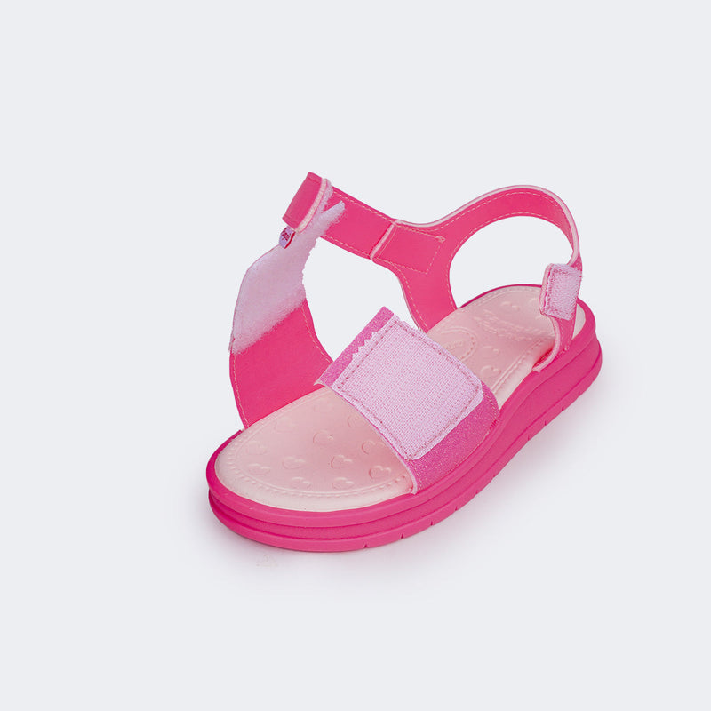 Sandália Papete Infantil Pampili Petit Glitter e Strass Pink Fluor