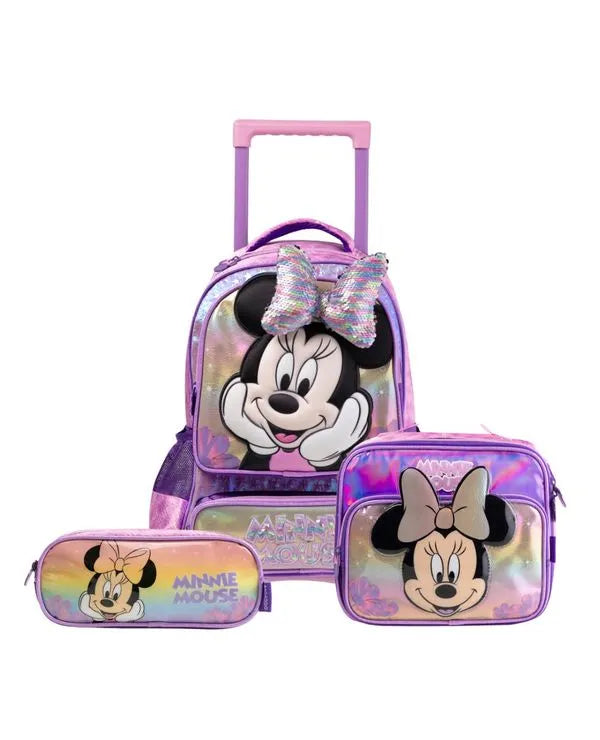 Kit Mochila de Rodinha Minnie + Lancheira Térmica + Estojo