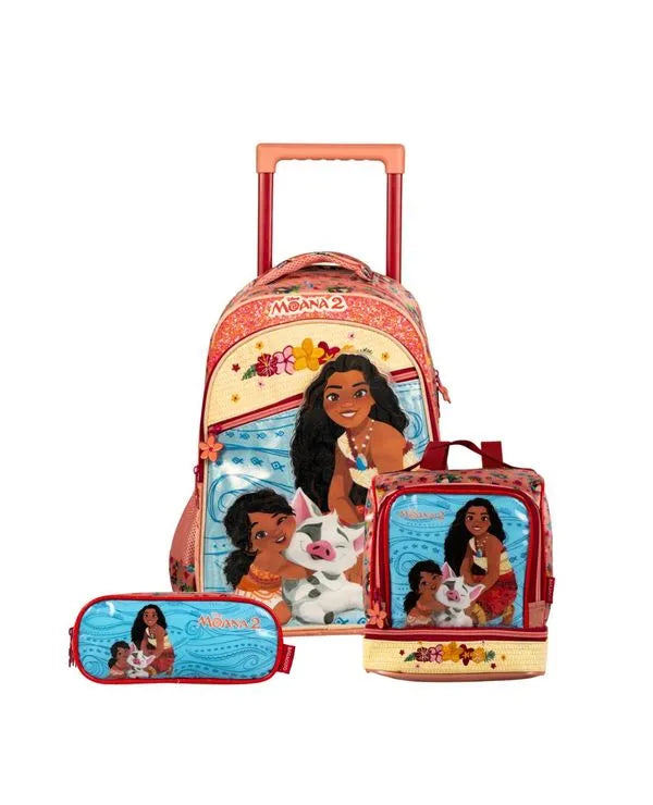 Kit Mochila de Rodinha Moana  + Lancheira Térmica + Estojo