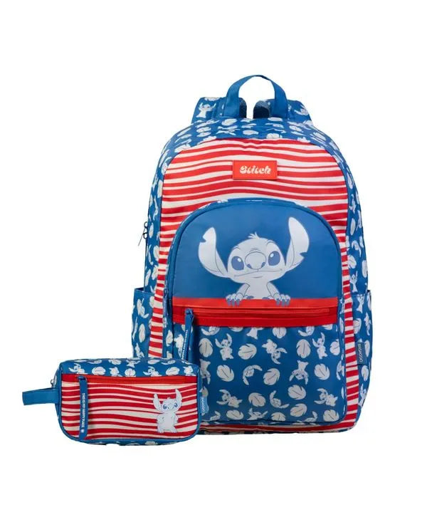 Kit Mochila e Necessaire Feminina Stitch Happiness Azul