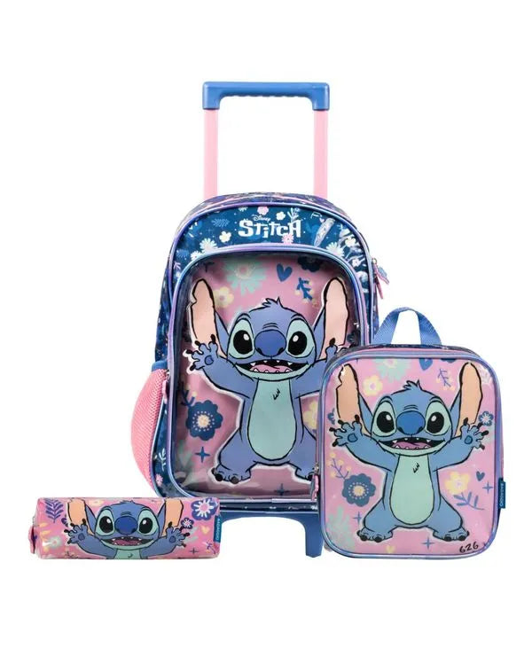 Kit Mochila de Rodinha Stitch + Lancheira Térmica + Estojo