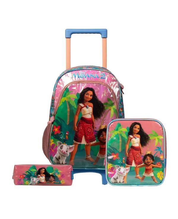 Kit Mochila de Rodinha Moana + Lancheira Térmica + Estojo