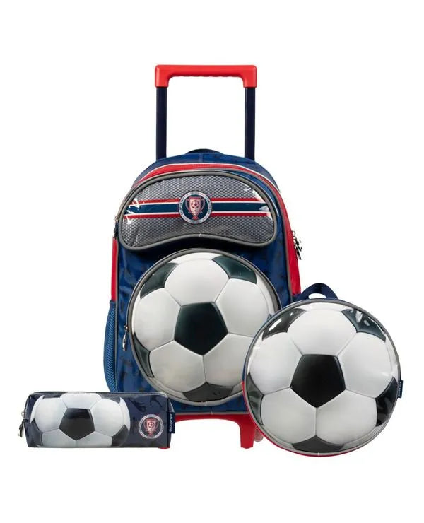 Kit Mochila de Rodinha Futebol+ Lancheira Térmica + Estojo