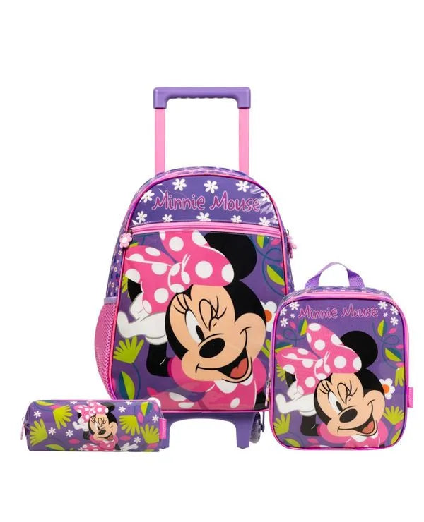 Kit Mochila de Rodinha Minnie + Lancheira Térmica + Estojo