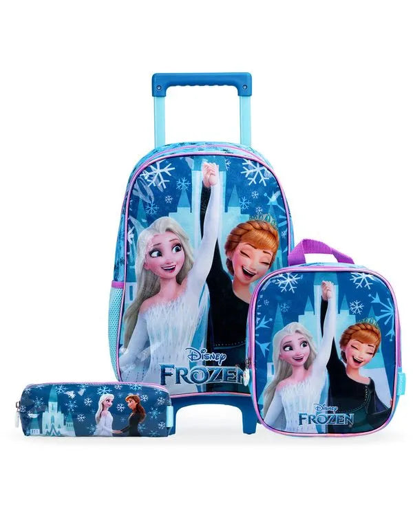 Kit Mochila Escolar Com Rodinhas Frozen + Lancheira e Estojo