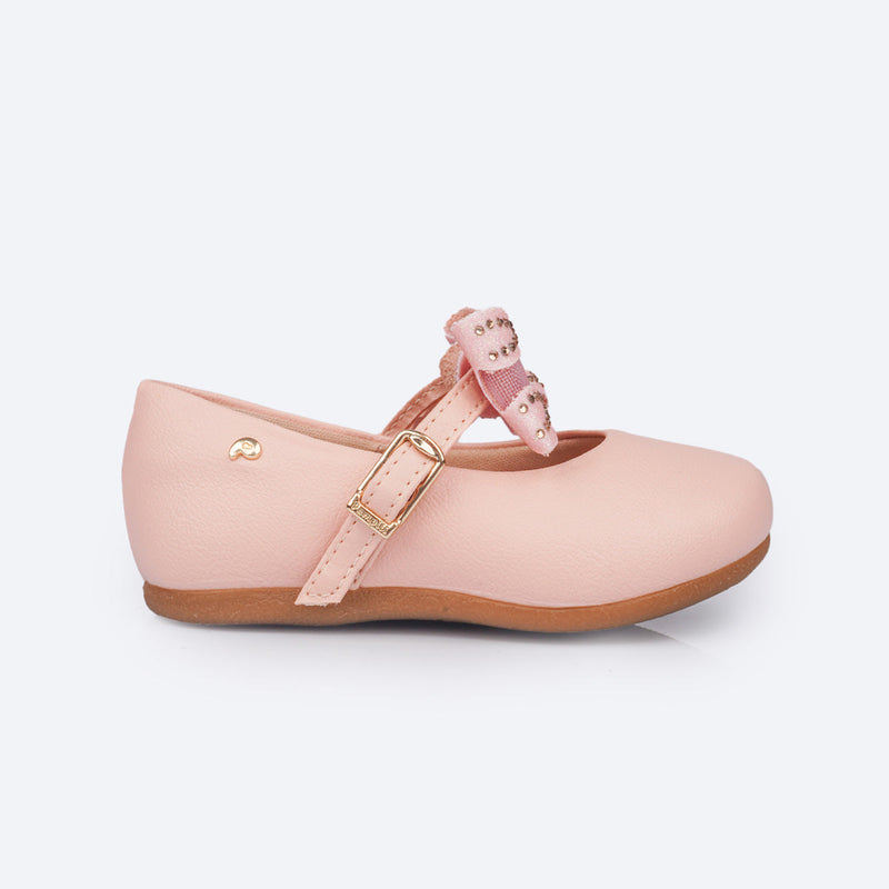 Sapato Infantil Pampili Mini Angel Laço Removível Tela e Strass Rosa