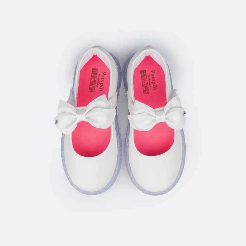 Tênis de Led Pampili Sneaker Luz Mary Jane Laço Branco e Rosa