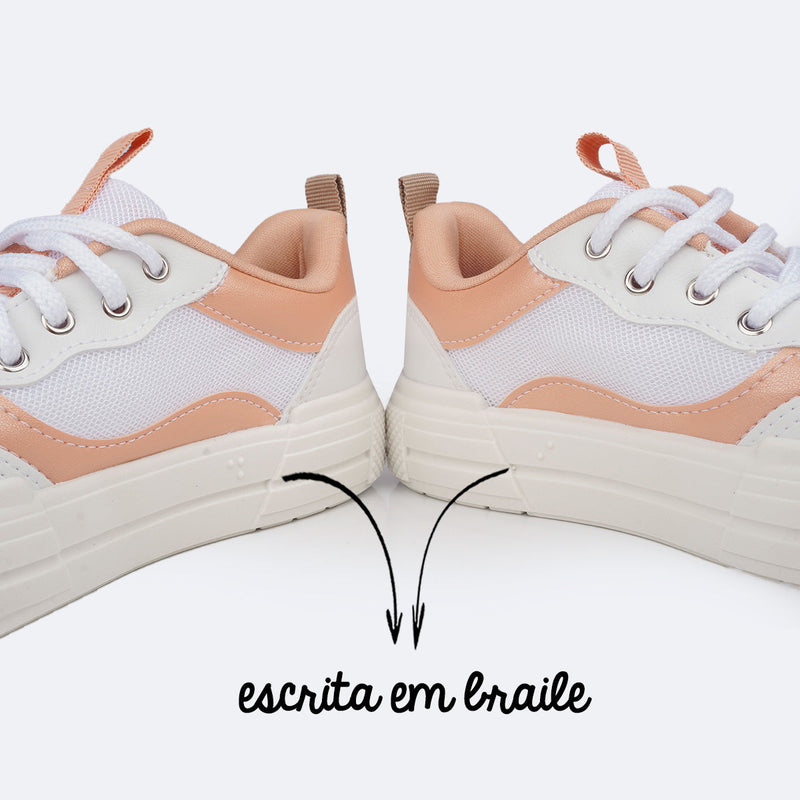 Tênis Feminino TWN Space Recortes Branco e Pêssego