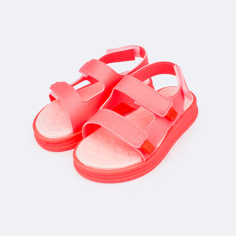 Sandália Papete Infantil Pampili Petit Velcro Triplo Coral Start