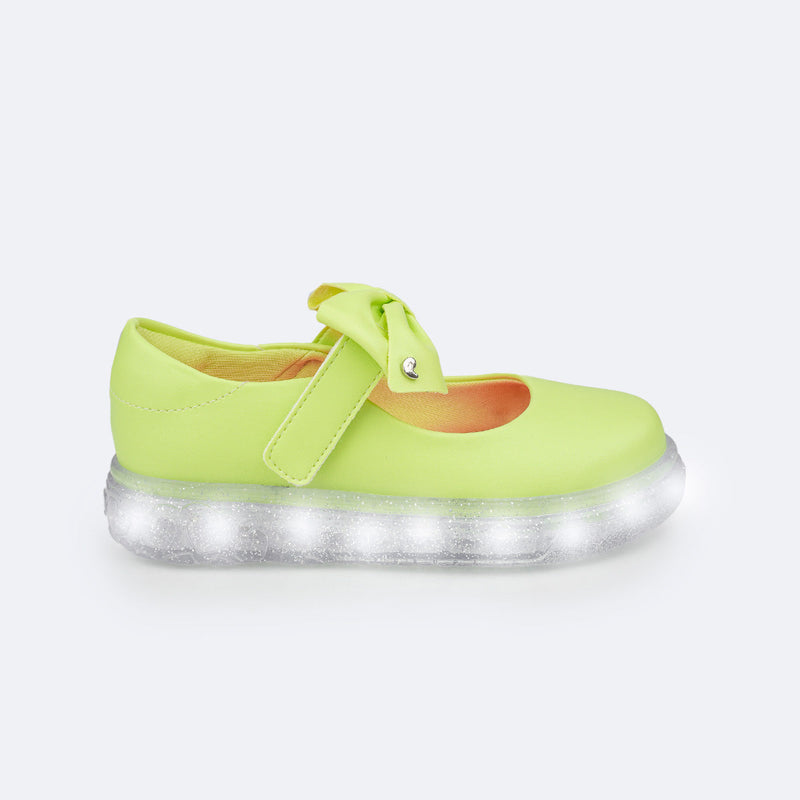 Tênis de Led Pampili Sneaker Luz Mary Jane Laço Verde Electra