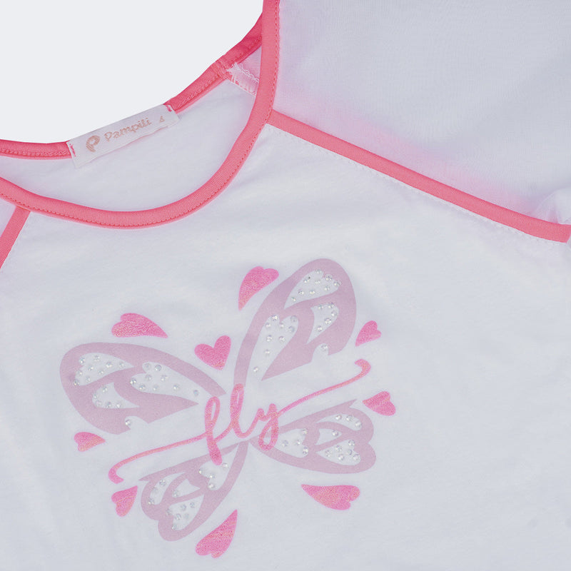 Camiseta Infantil Pampili Fly Branca Pink Neon