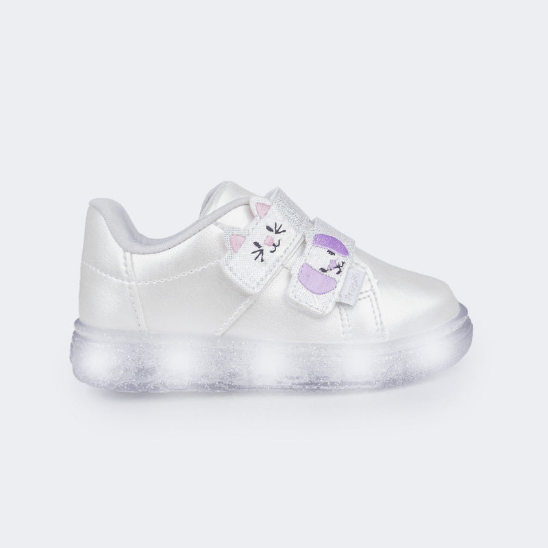 Tênis de Led Pampili Sneaker Luz Pets Branco