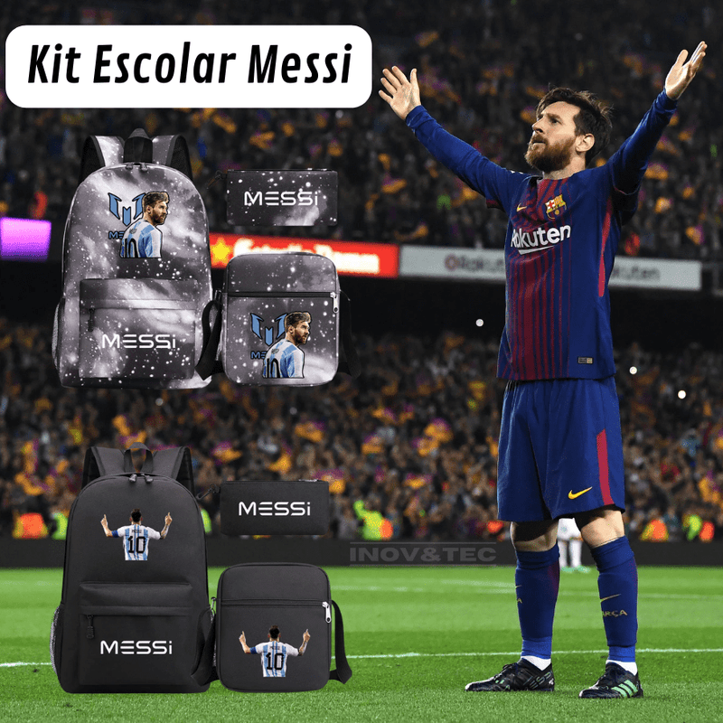 Kit Mochila + Lancheira + Estojo Messi