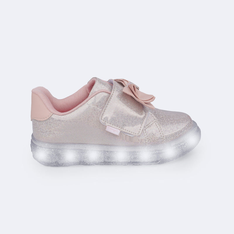 Tênis de Led Pampili Sneaker Luz Foil Laço Rose