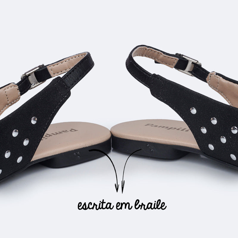 Sapatilha Slingback Pampili Ballet Tachas Preta