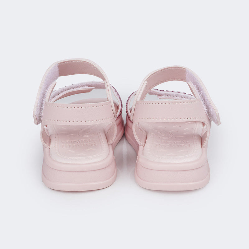 Sandália Papete Infantil Pampili Petit Glitter e Strass Rosa Glace