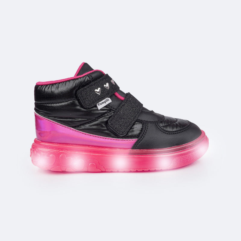 Tênis de Led Cano Médio Pampili Sneaker Luz Matelassê Comfy Preto