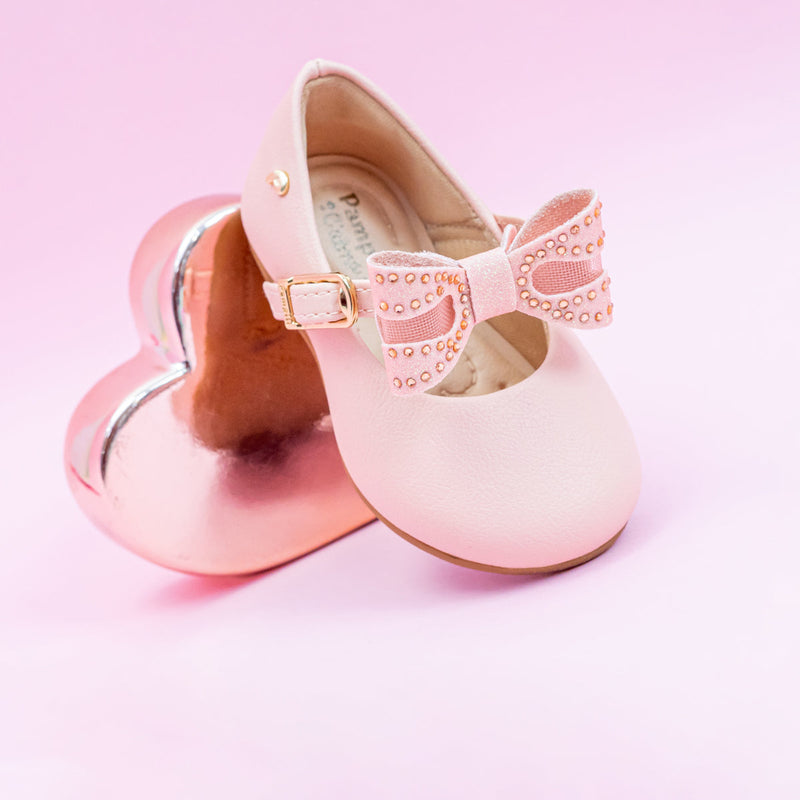 Sapato Infantil Pampili Mini Angel Laço Removível Tela e Strass Rosa