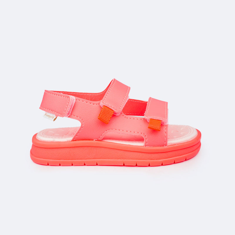 Sandália Papete Infantil Pampili Petit Velcro Triplo Coral Start