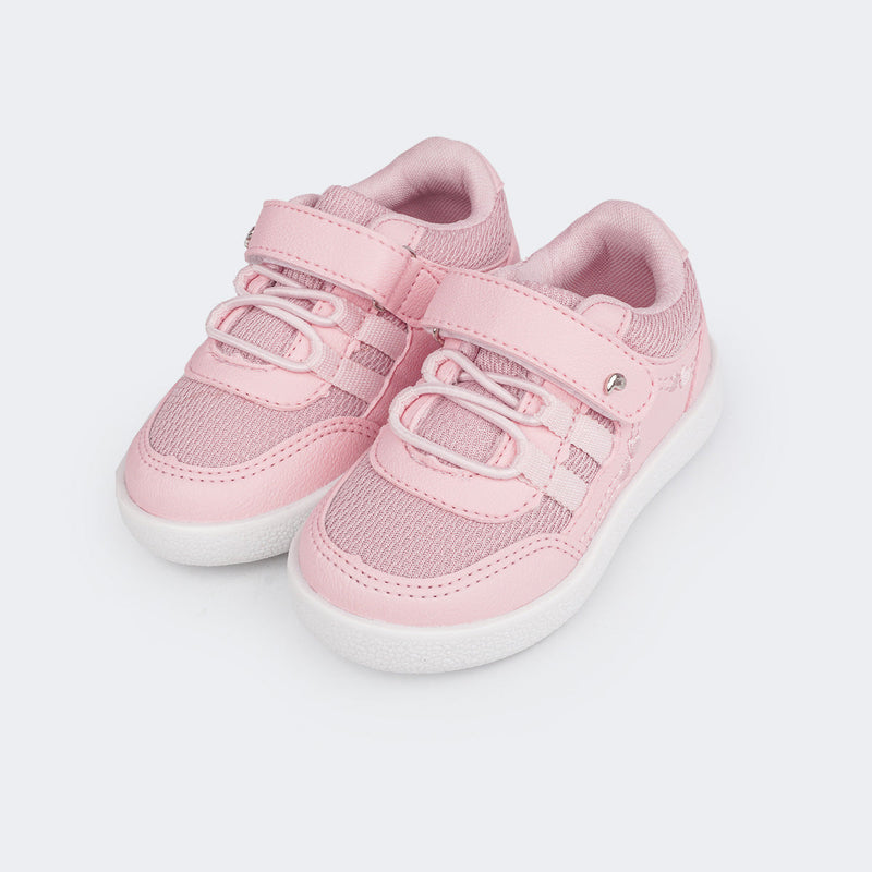 Tênis Escolar Infantil Pampili Slim Mini Joy Corações Bordados Rosa