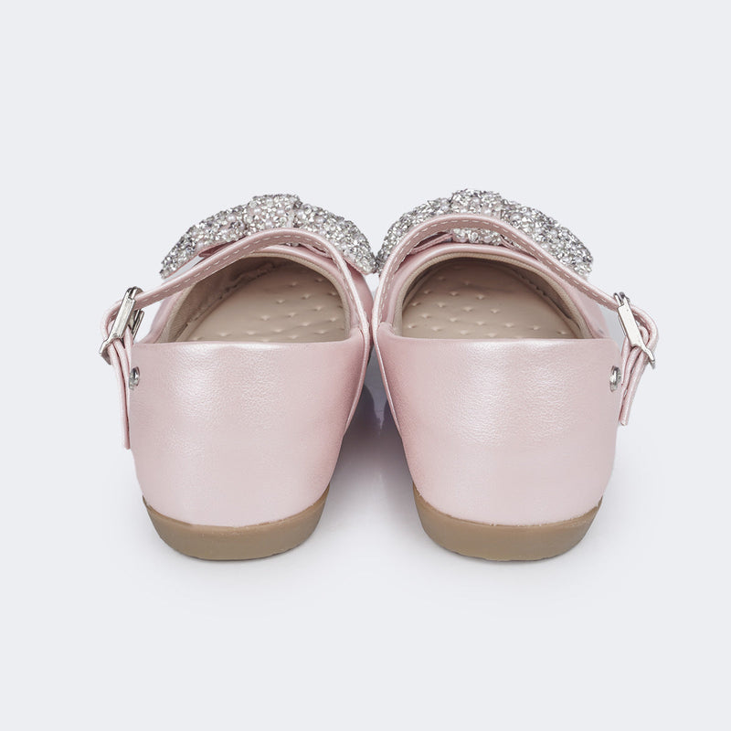 Sapatilha Infantil Pampili Bailarina Laço de Strass e Pérolas Rosa Glace