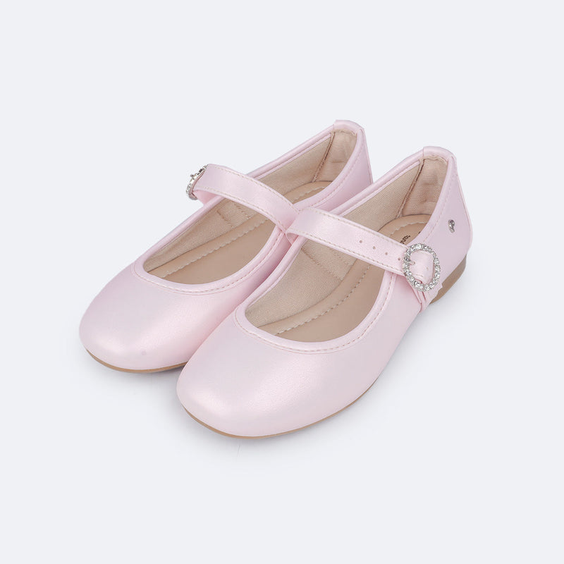 Sapatilha Infantil Pampili Ballet Fivela com Strass Rosa Suspiro