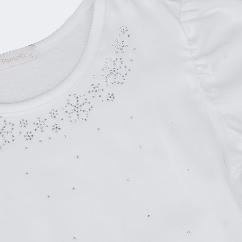 Camiseta Infantil Pampili Princesa com Strass Off White