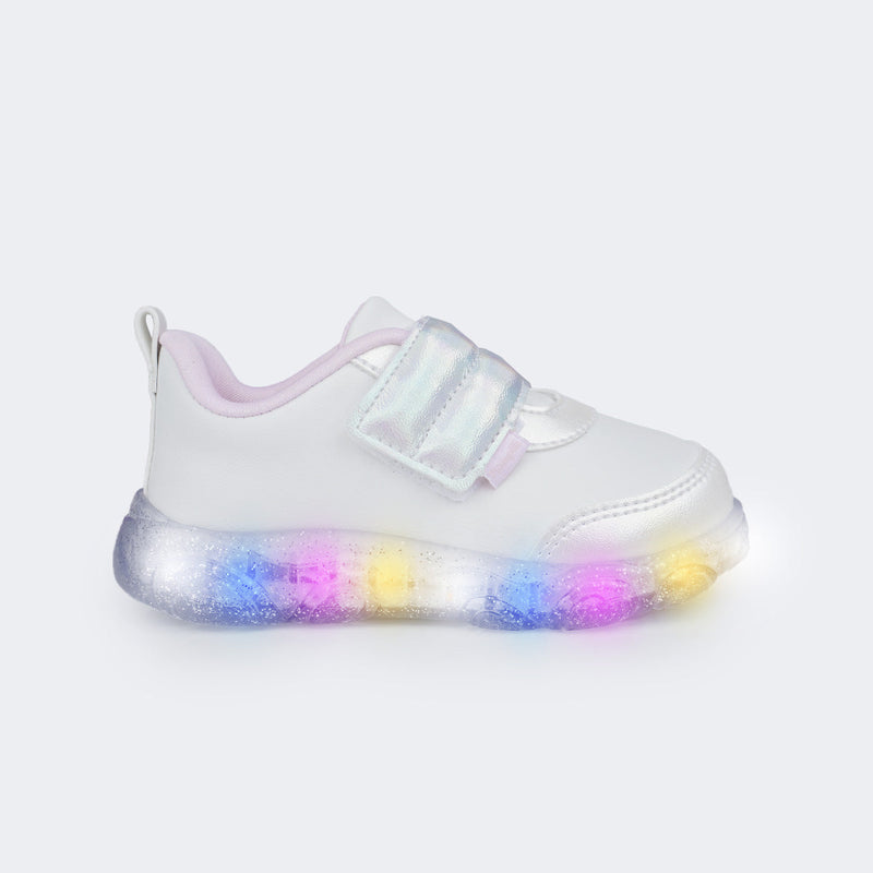 Tênis de Led Infantil Pampili Liz Luz Tira Comfy Branco