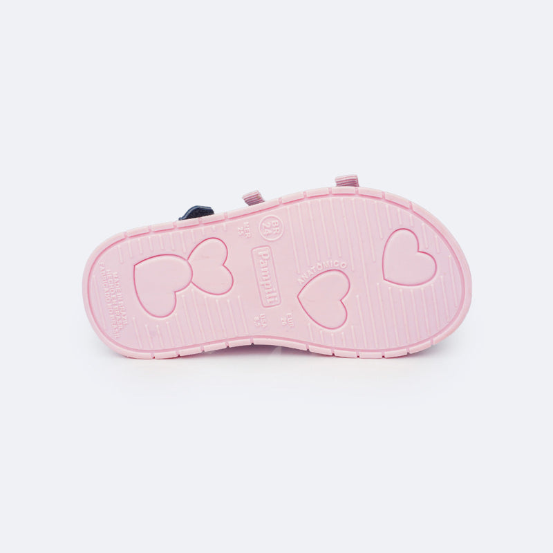 Sandália Papete Infantil Pampili Petit Velcro Triplo Marinho