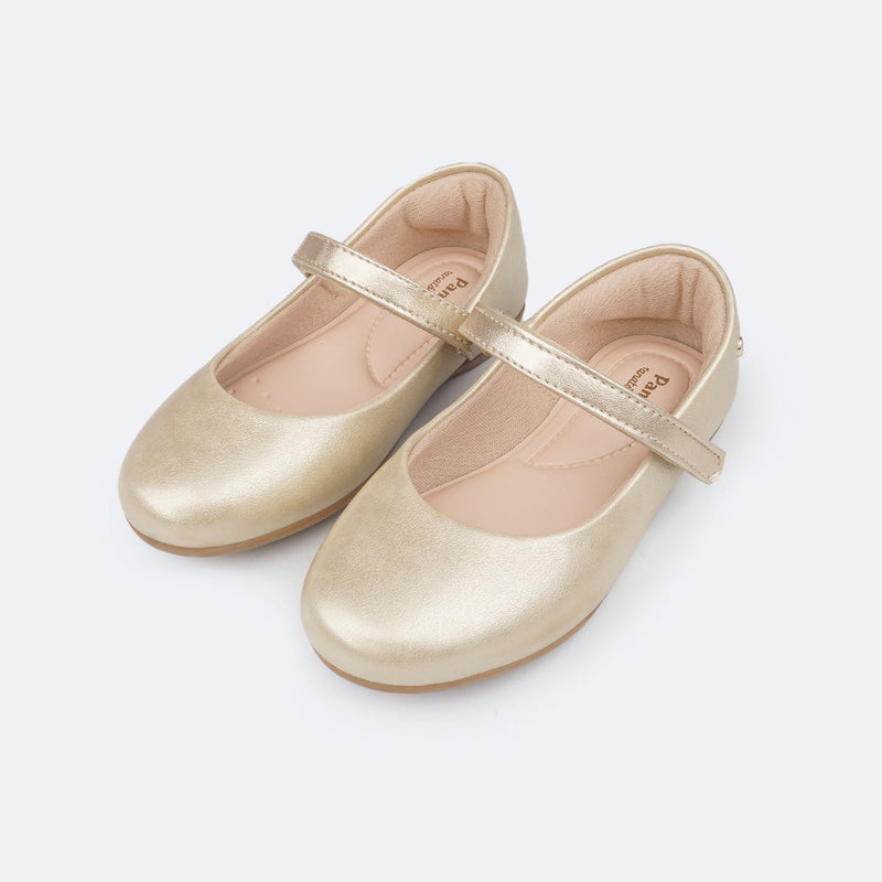 Sapatilha Infantil Pampili Bailarina Tira com Velcro Dourada