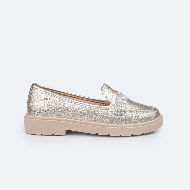 Sapato Infantil Pampili Tifany Mocassim Manta de Strass Dourado