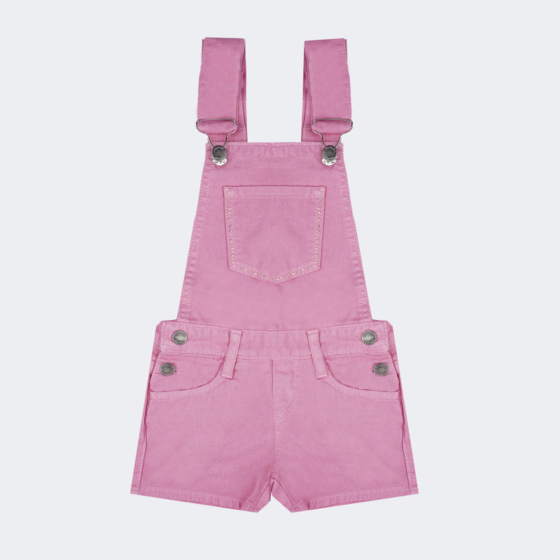 Jardineira Infantil Jeans Pampili com Aplicação de Strass Rosa Chiclete