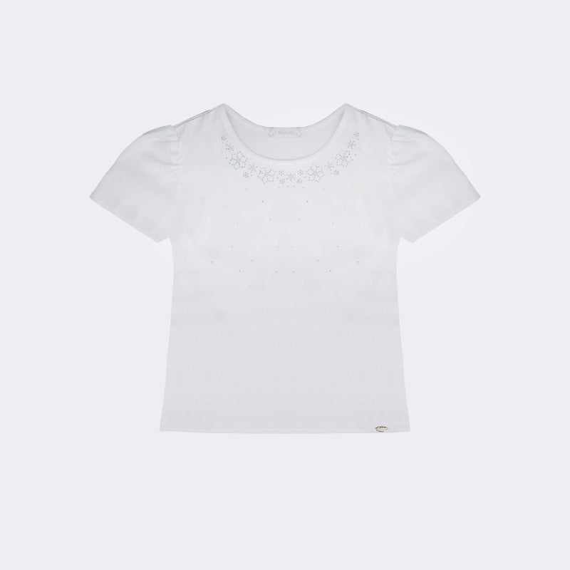 Camiseta Infantil Pampili Princesa com Strass Off White