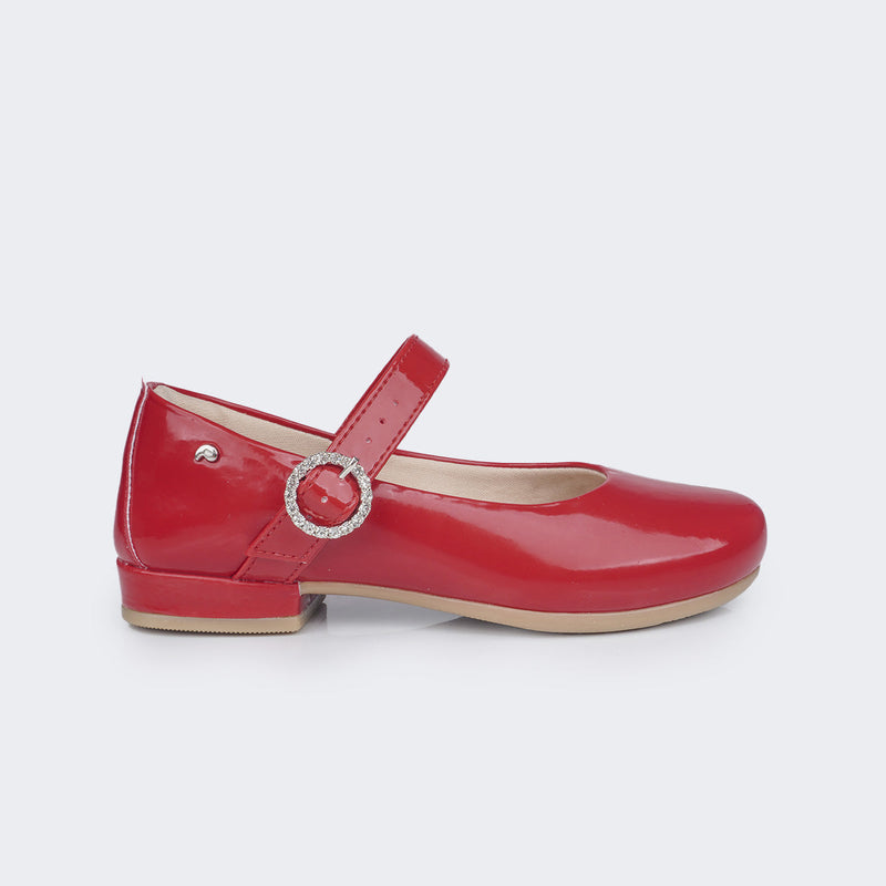 Sapato Infantil Pampili Lana Fivela com Strass Vermelho Peper Verniz