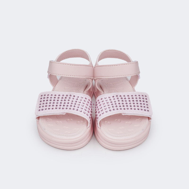 Sandália Papete Infantil Pampili Petit Glitter e Strass Rosa Glace