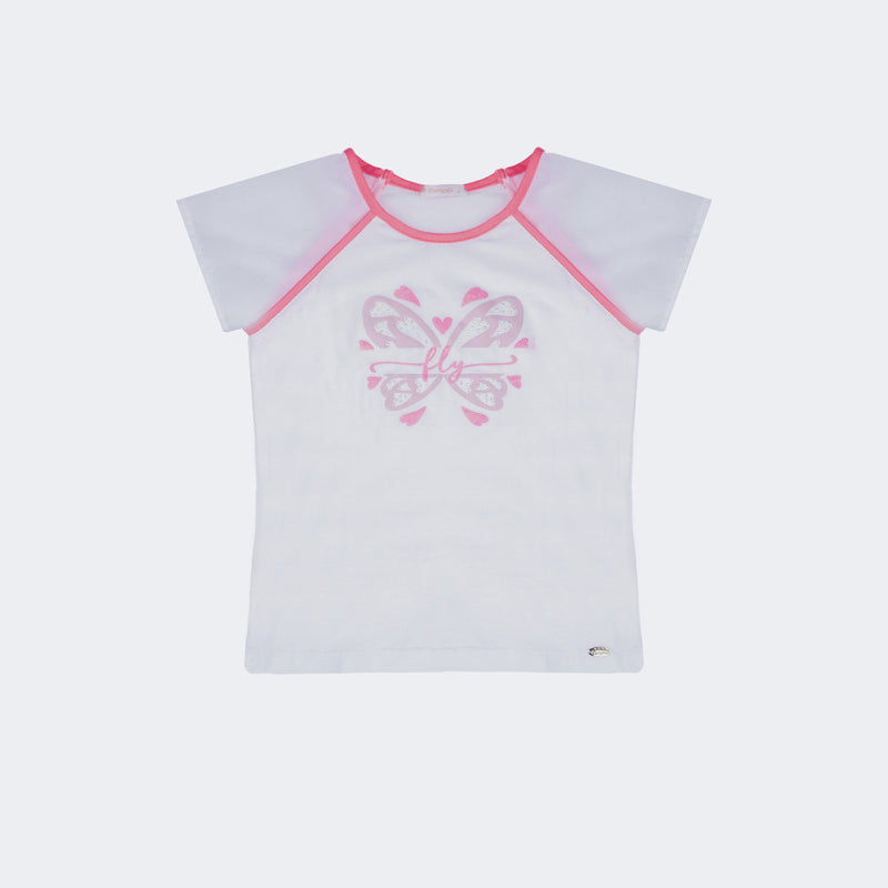 Camiseta Infantil Pampili Fly Branca Pink Neon