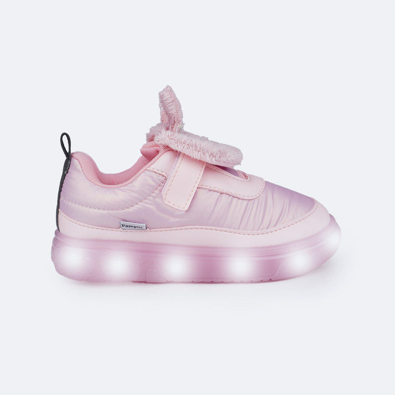 Tênis de Led Infantil Pampili Sneaker Luz Coelho Comfy Rosa Giz