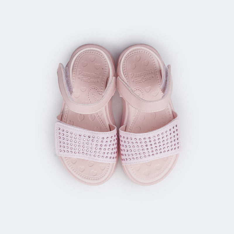 Sandália Papete Infantil Pampili Petit Glitter e Strass Rosa Glace