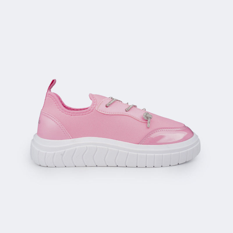 Tênis Feminino Tweenie Gloss Cordão de Strass Rosa Neon