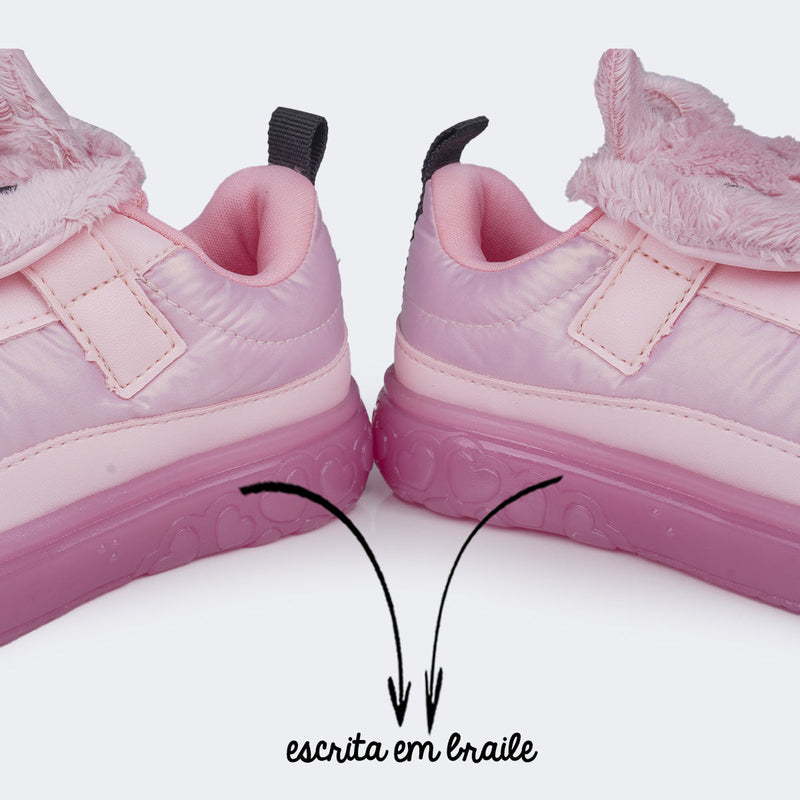 Tênis de Led Infantil Pampili Sneaker Luz Coelho Comfy Rosa Giz