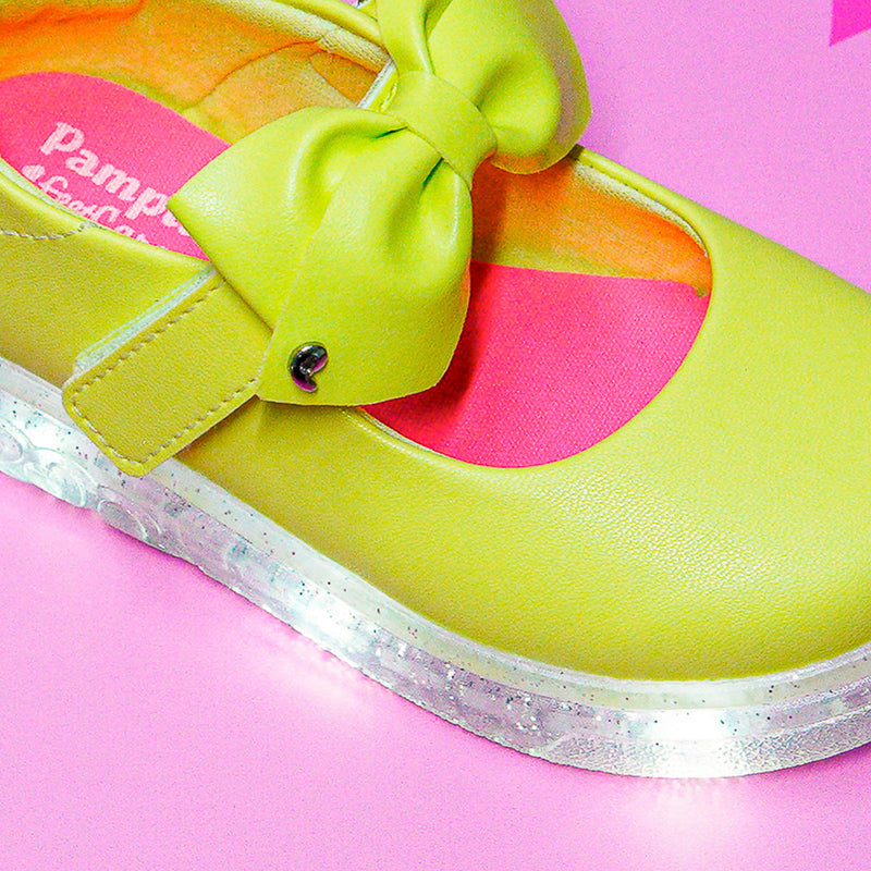 Tênis de Led Pampili Sneaker Luz Mary Jane Laço Verde Electra