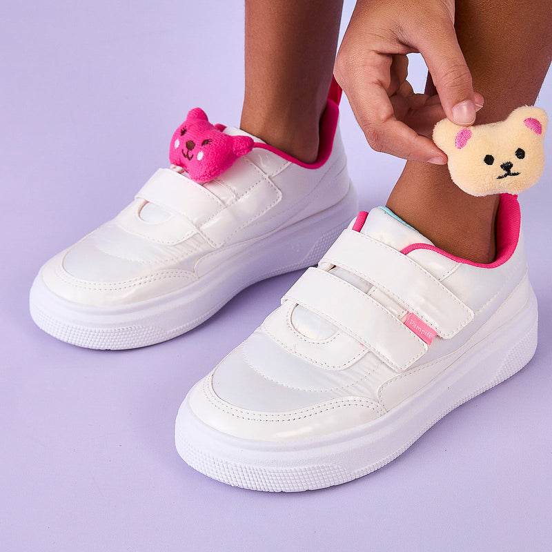 Tênis Infantil Pampili XP 24 Surprise Pelúcia Branco e Pink - Vem com duas pelúcias