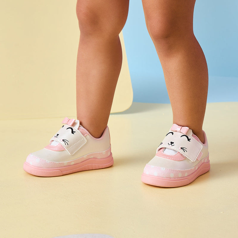 Tênis Infantil Pampili Pom Pom Gatinha Branco e Rosa