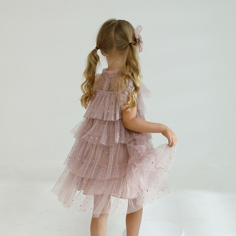 Vestido infantil tule camadas