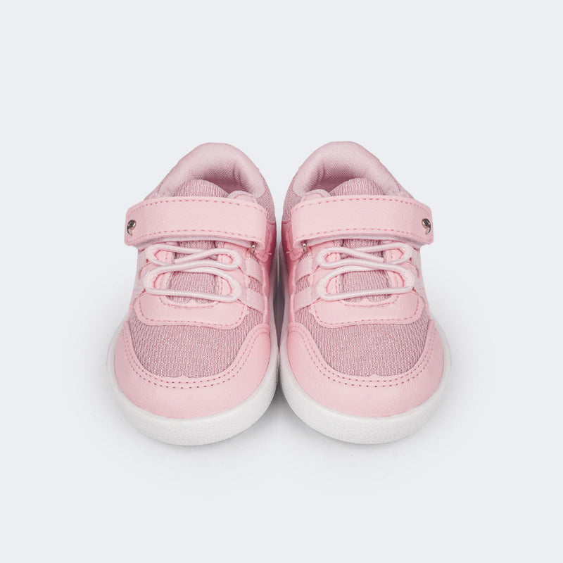 Tênis Escolar Infantil Pampili Slim Mini Joy Corações Bordados Rosa