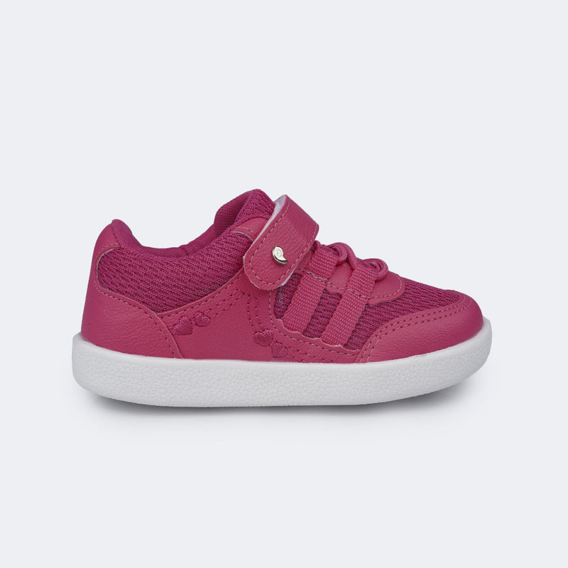 Tênis Escolar Infantil Pampili Slim Mini Joy Corações Bordados Pink