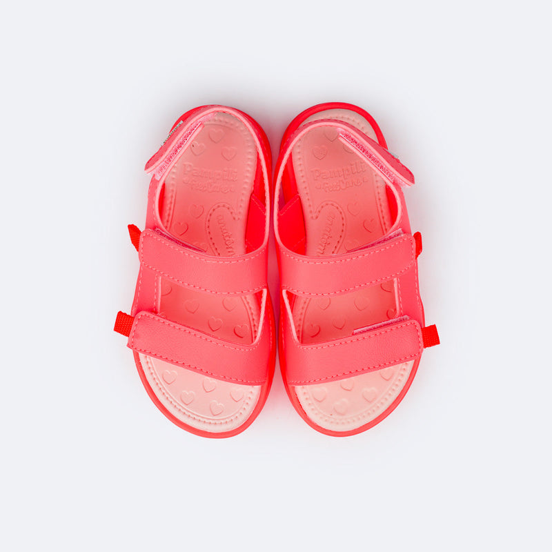 Sandália Papete Infantil Pampili Petit Velcro Triplo Coral Start