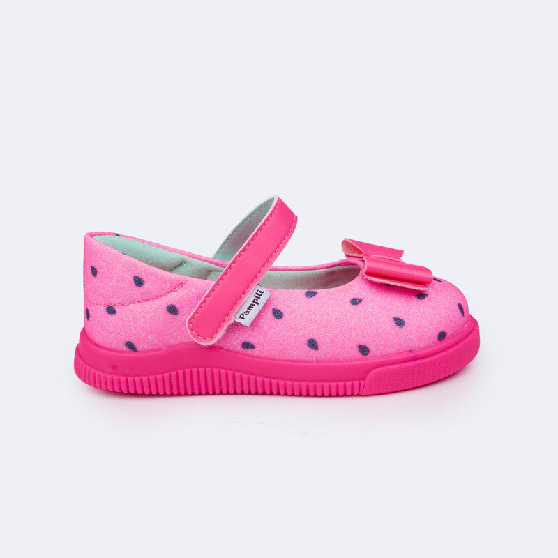 Tênis Infantil Pampili Pom Pom Mary Jane Melancia Pink Fluor