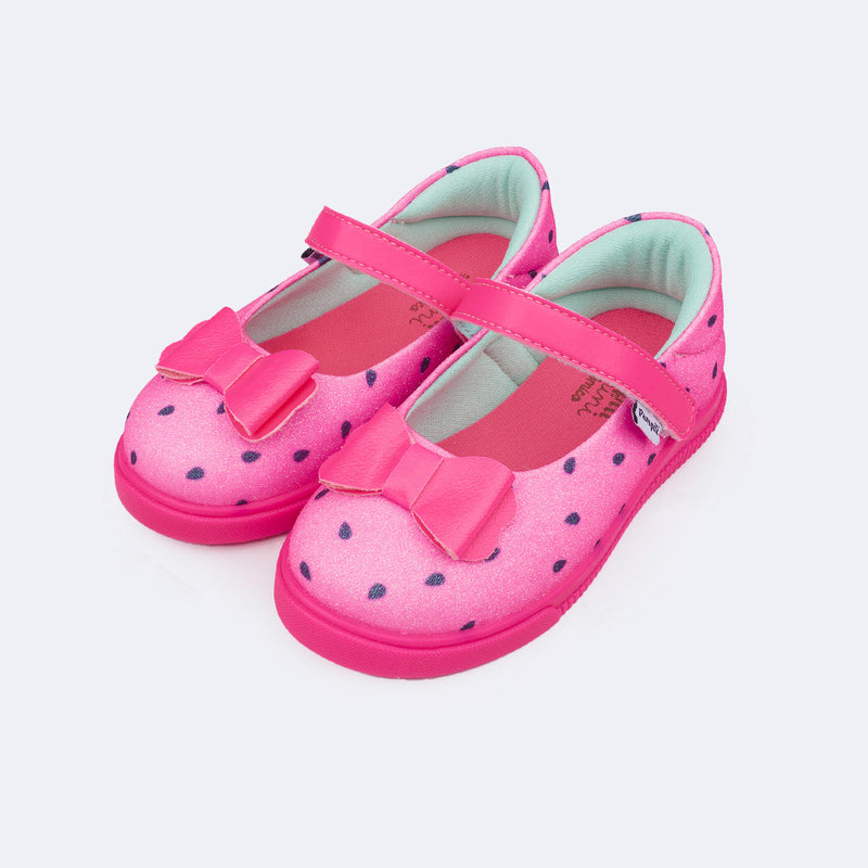 Tênis Infantil Pampili Pom Pom Mary Jane Melancia Pink Fluor